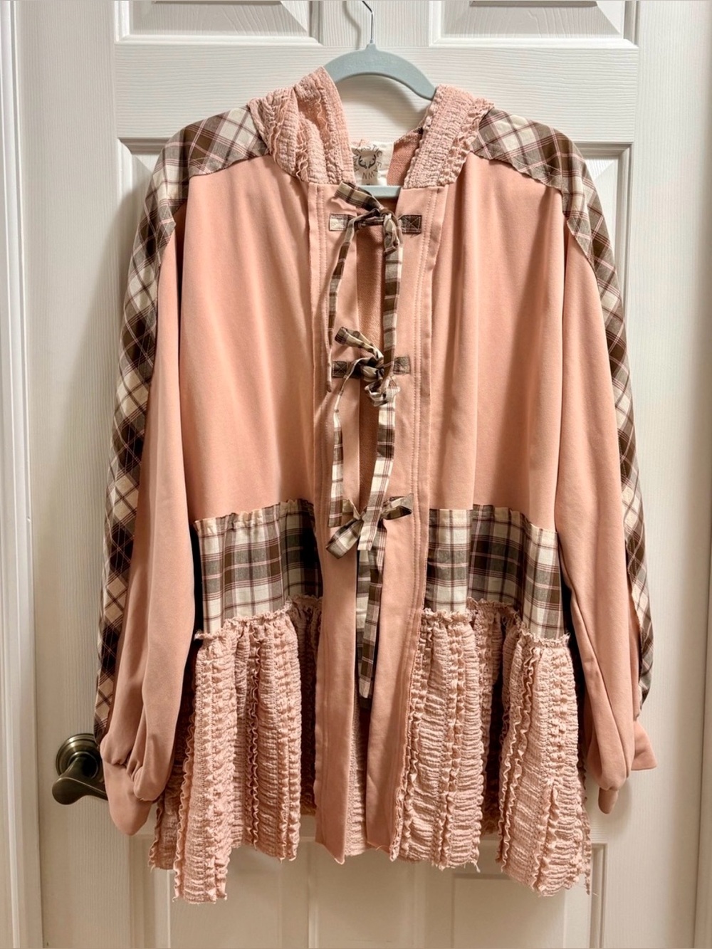 Blush Pink Hooded Patchwork Jacket Medium